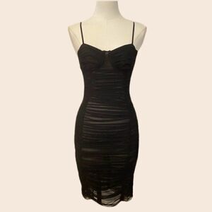 House of CB Sheer Ruched Bodycon Mini Dress Size XS